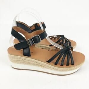 Lucky Brand Womens Juniffer Sandals 7 Black Leather Espadrille Wedge